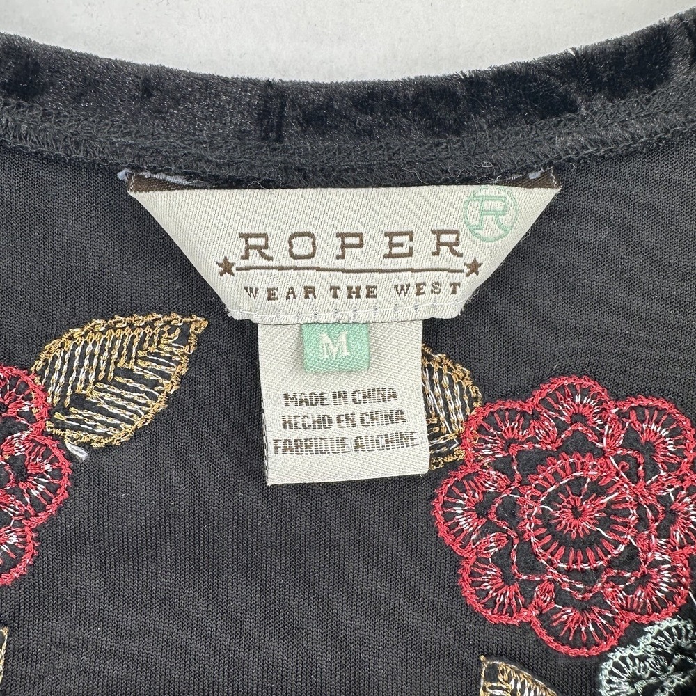 Roper Wear the West Women Medium Black Crushed Velvet Floral Embroidered Dress - Picture 6 of 9